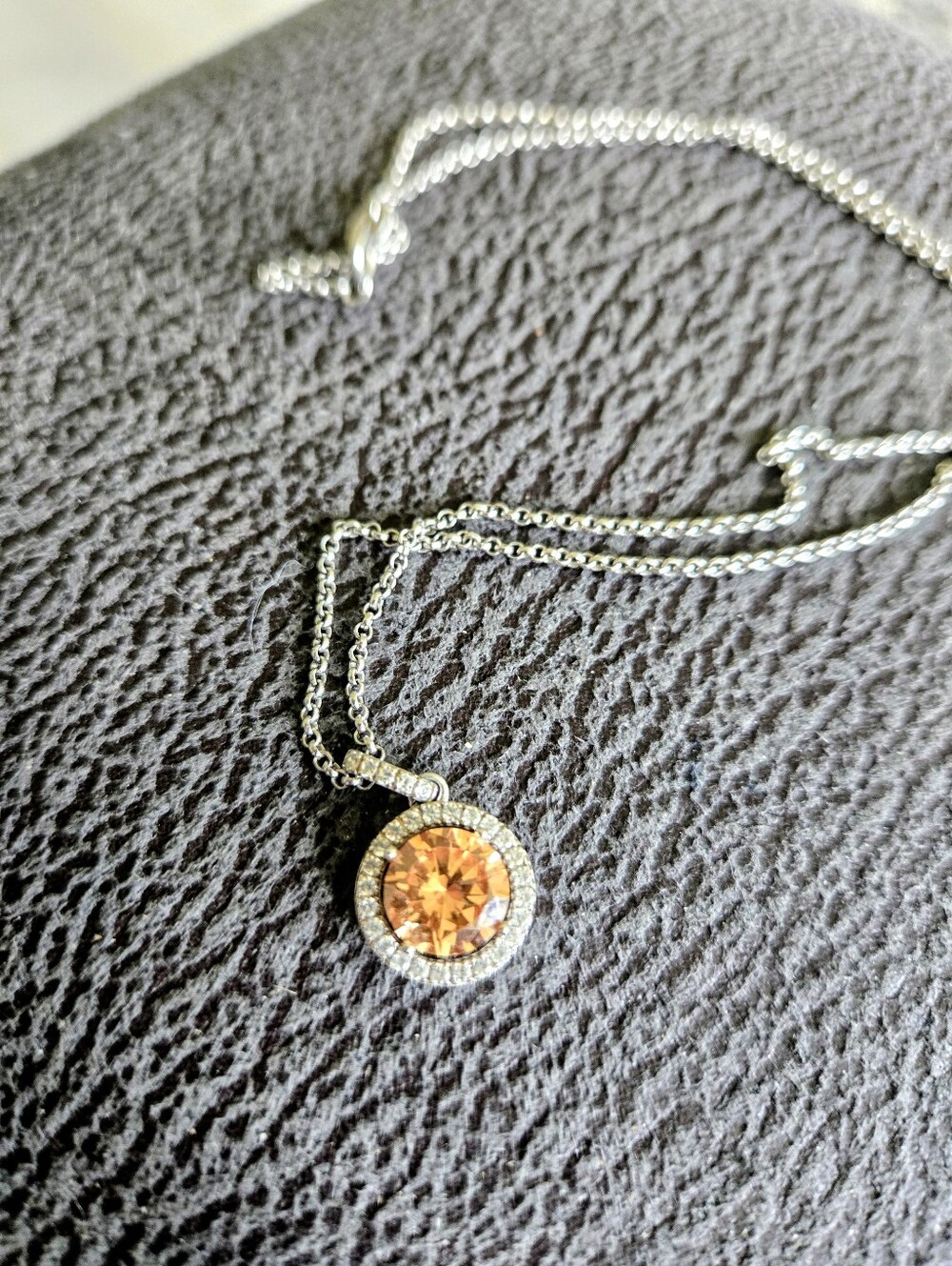 Sterling Silver Necklace with Topaz Stone And CZ Halo Pendant 18ins